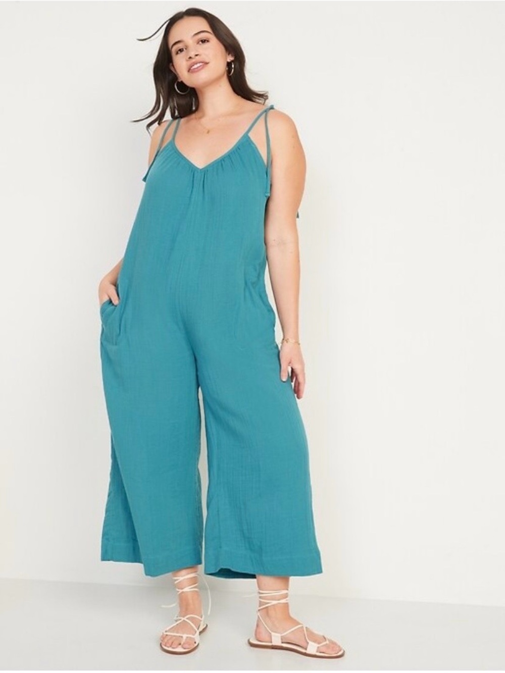 Old Navy Turquoise Gauze Cropped
Jumpsuit Wide Leg Tie Shoulder Crinkle
Cotton